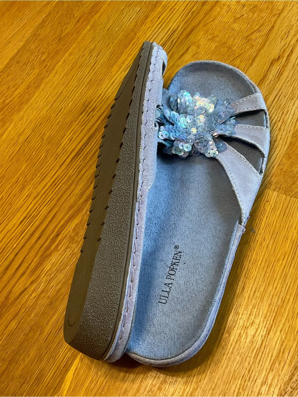 Ulla Popken Suede Slide Sandal Size 9 sequin floral embellishment Comfort